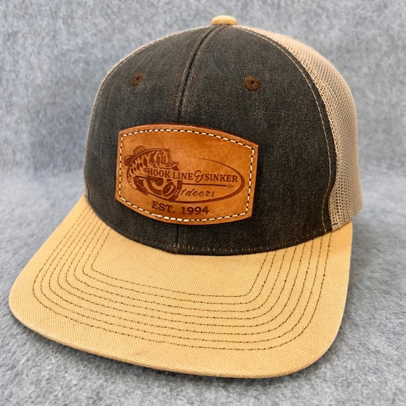 Outdoor Cap Other - Hook Line & Sinker Leather Patch Mens Brown Tan Outdoor Cap Trucker Hat OSFM